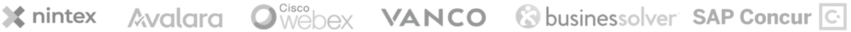Nintex, Avalara, Cisco Webex, Vanco, BusinesSolver, SAP Concur logo strip