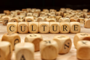 Culture spelled out in rounded wooden dice