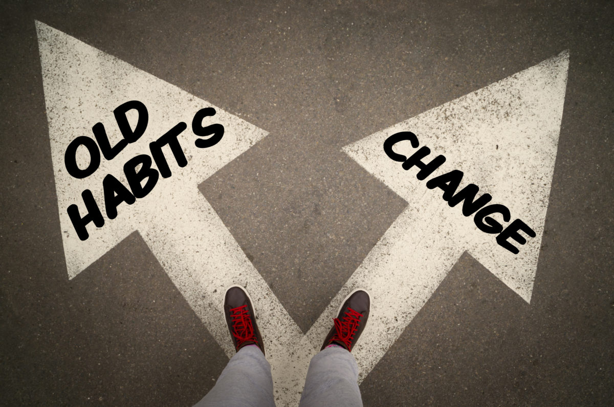 Sidewalk illustration showing paths for old habits and change to illustrate how to change habits