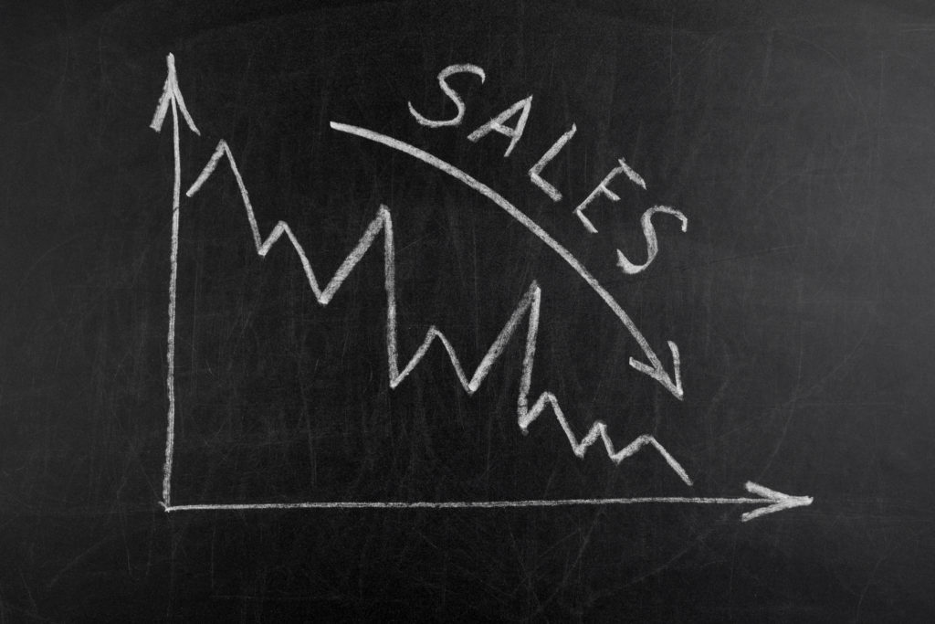Chalk chart illustrating a sales slump